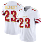 SF.49ers #23 Christian McCaffrey Player White 2025 Rivalries Collection Game Limited Ddoa Stitched Jerseys