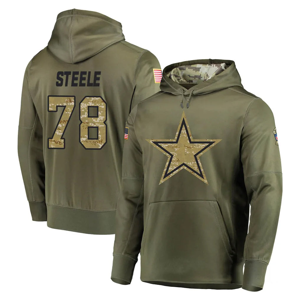 D.Cowboys #78 Terence Steele Player Olive Salute to Service Pullover Hoodies Home Game Ddoa Stitched Jerseys