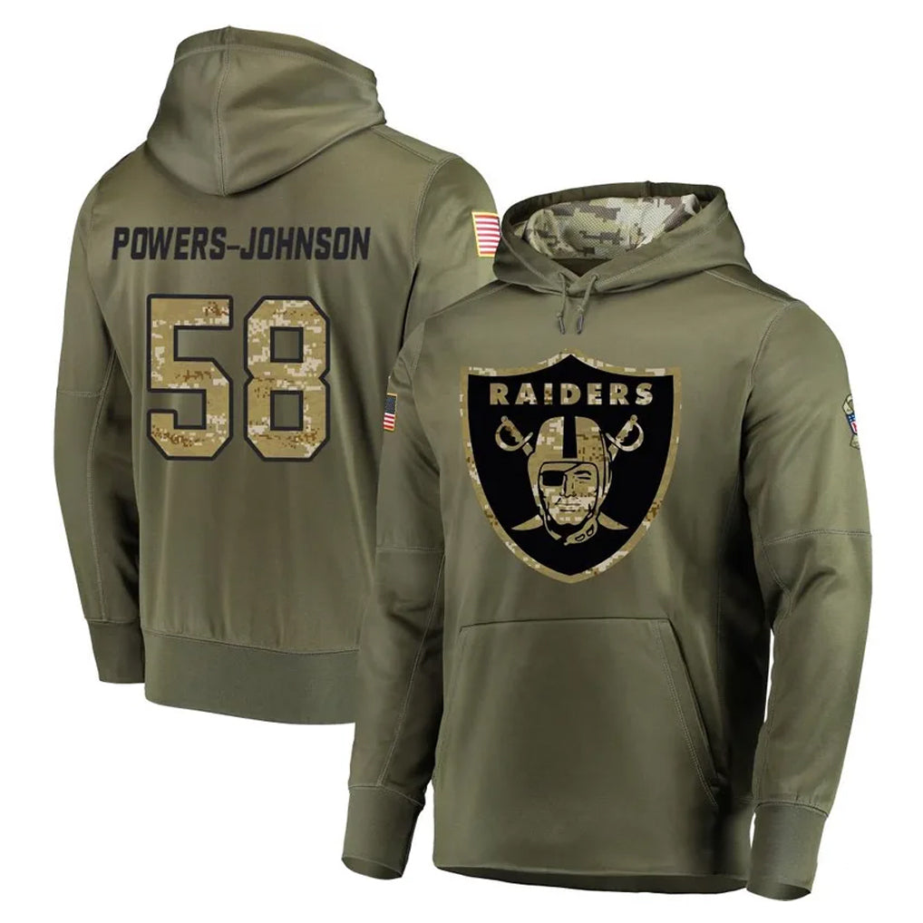LV.Raiders #58 Jackson Powers-Johnson Player Olive Salute to Service Pullover Hoodies Home Game Ddoa Stitched Jerseys