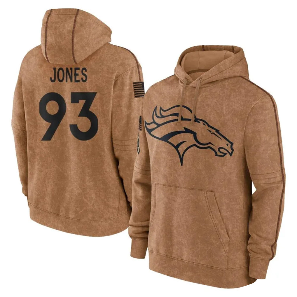 D.Broncos #93 D.J. Jones Player Brown Salute to Service Hoodies Limited Game Ddoa Stitched Jerseys