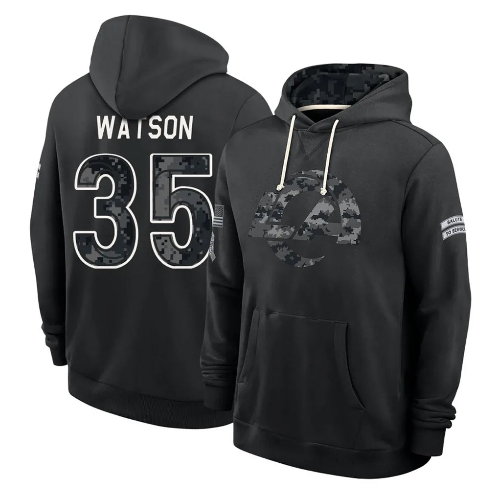 LA.Rams #35 Jaylen Watson Player 2026 Black Logo Pullover Hoodies Limited Game Ddoa Stitched Jerseys