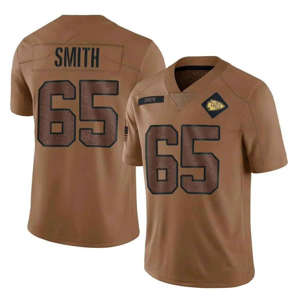 KC.Chiefs #65 Trey Smith Player Brown Salute To Service Limited Ddoa Stitched Jerseys