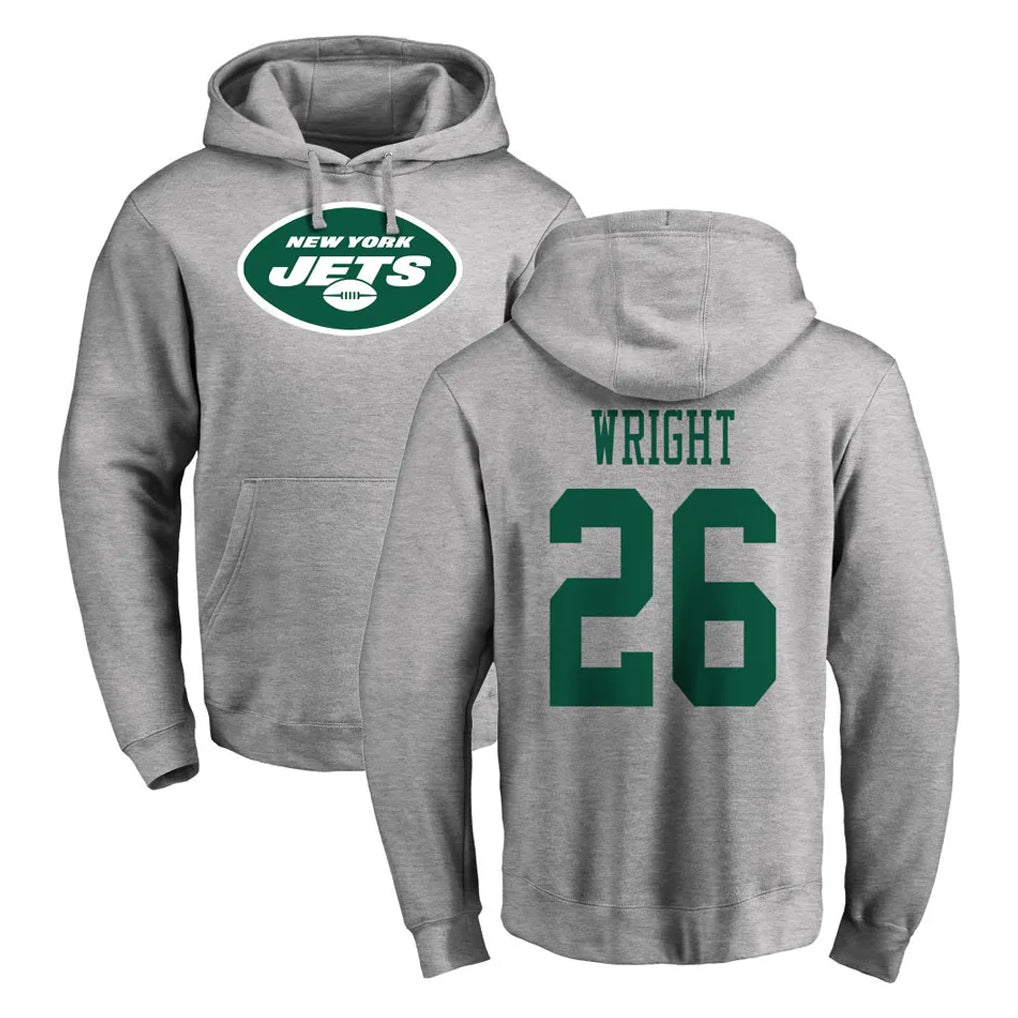 NY.Jets #26 Nahshon Wright Player Gray LOGO Pullover Hoodies Limited Game Ddoa Stitched Jerseys