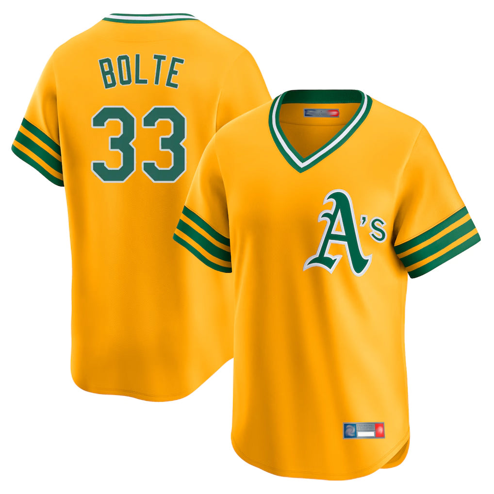 Athletics #33 Henry Bolte Player Gold Cooperstown Collection T-shirt Game Ddoa Stitched Jerseys
