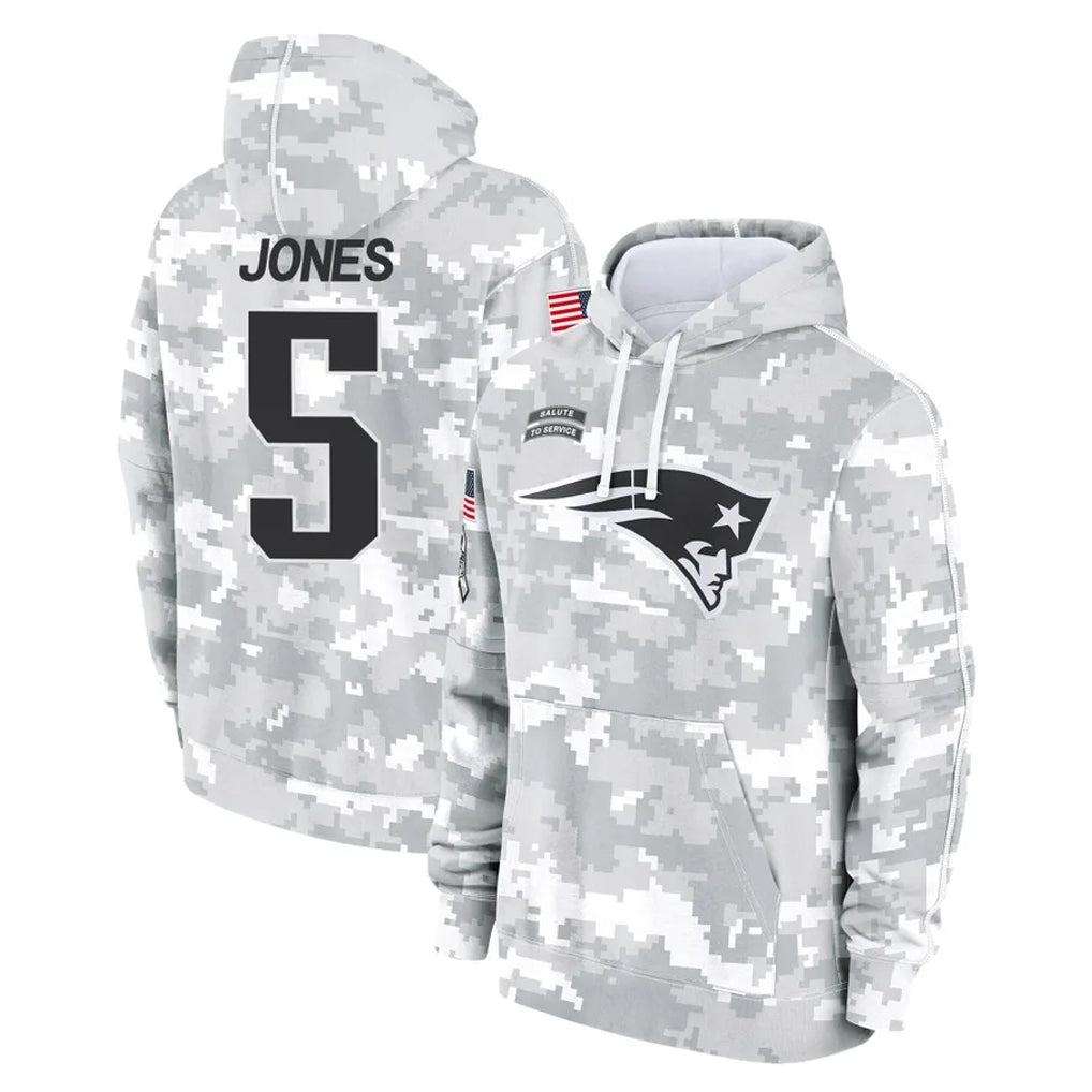 NE.Patriots #5 Dre'Mont Jones Player Arctic Camo Salute to Service Pullover Hoodies Limited Game Ddoa Stitched Jerseys