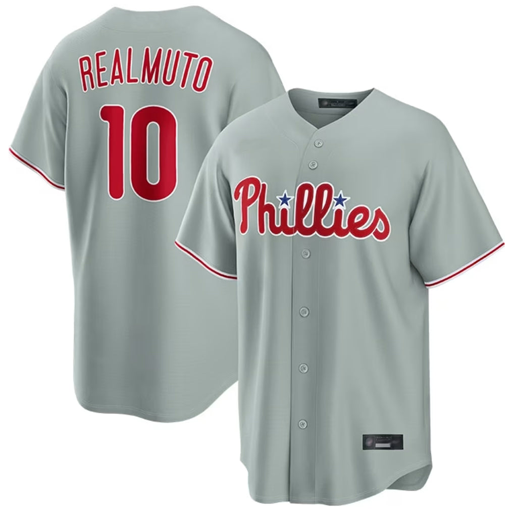 P.Phillies #10 J.T. Realmuto Player Gray Home Game Ddoa Stitched Jerseys