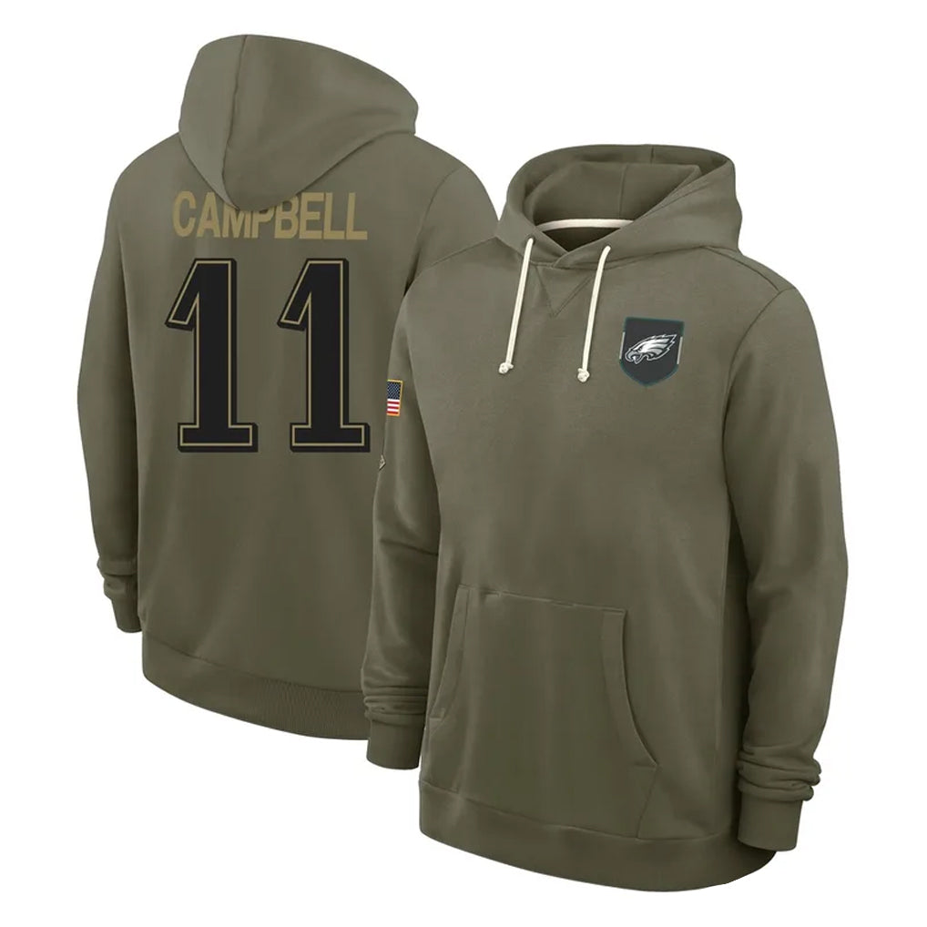 P.Eagles #11 Jihaad Campbell Player Olive Salute to Service Pullover Hoodies Limited Ddoa Stitched Jerseys