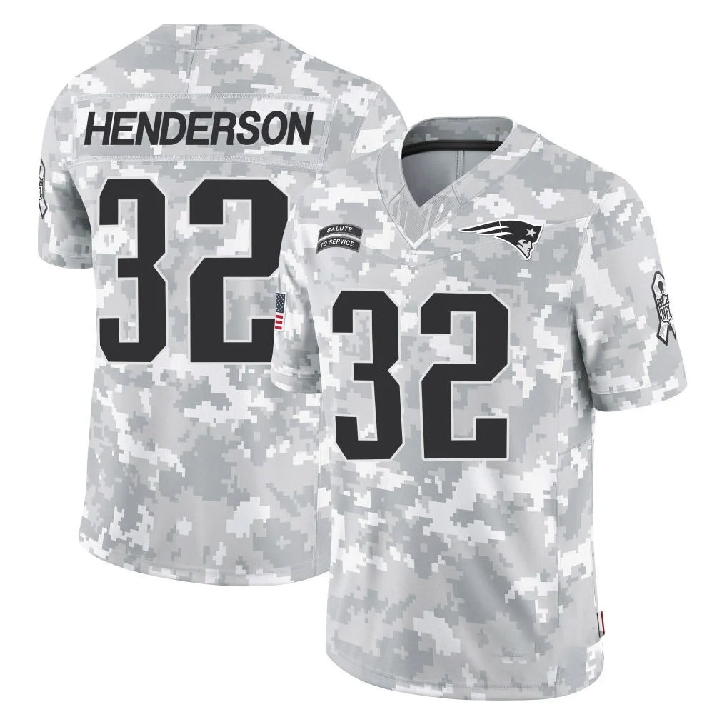 NE.Patriots #32 TreVeyon Henderson Player Arctic Camo Salute To Service Limited Game Ddoa Stitched Jerseys