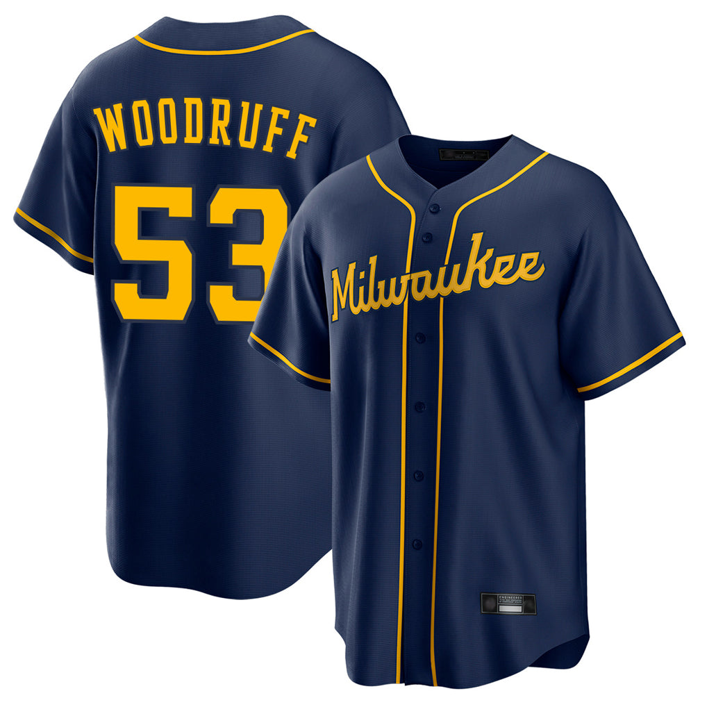 M.Brewers #53 Brandon Woodruff Player Navy Home Game Ddoa Stitched Jerseys