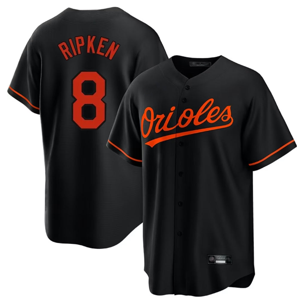 B.Orioles #8 Cal Ripken Player Black Home Game Ddoa Stitched Jerseys