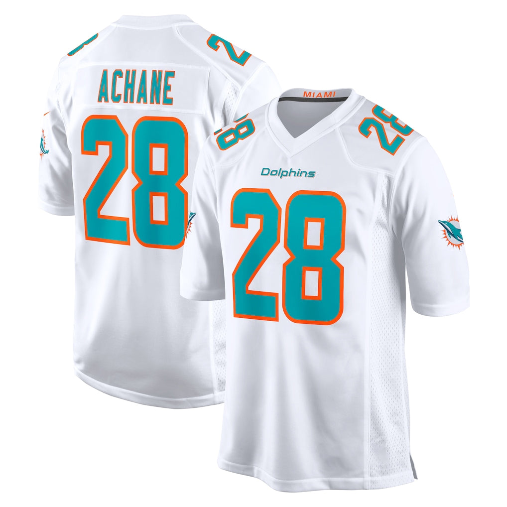 M.Dolphins #28 De'Von Achane Player White Limited Home Game Ddoa Stitched Jerseys