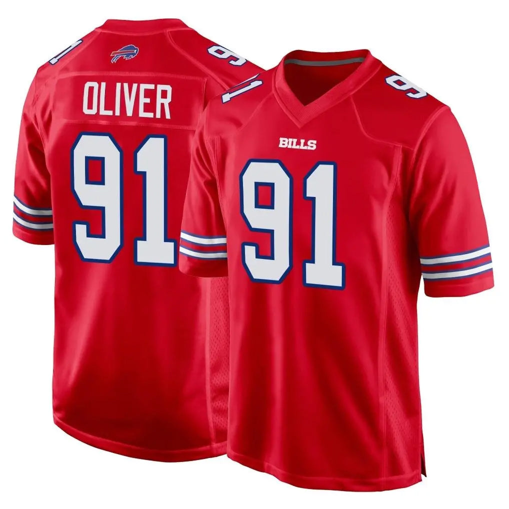 B.Bills #91 Ed Oliver Player Red Home Game Ddoa Stitched Jerseys