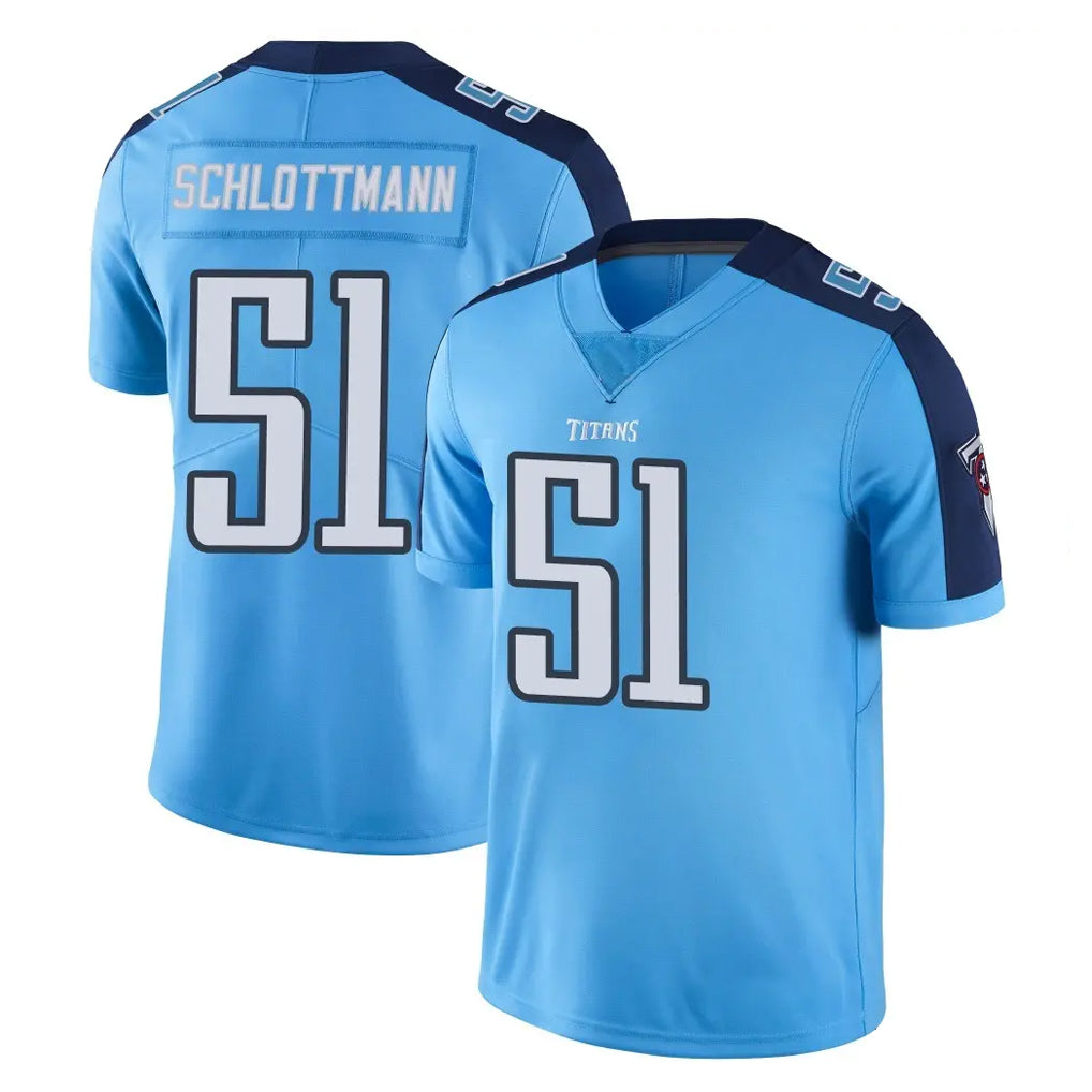 T.Titans #51 Austin Schlottmann Player Light Blue Limited Color Rush Home Game Ddoa Stitched Jerseys
