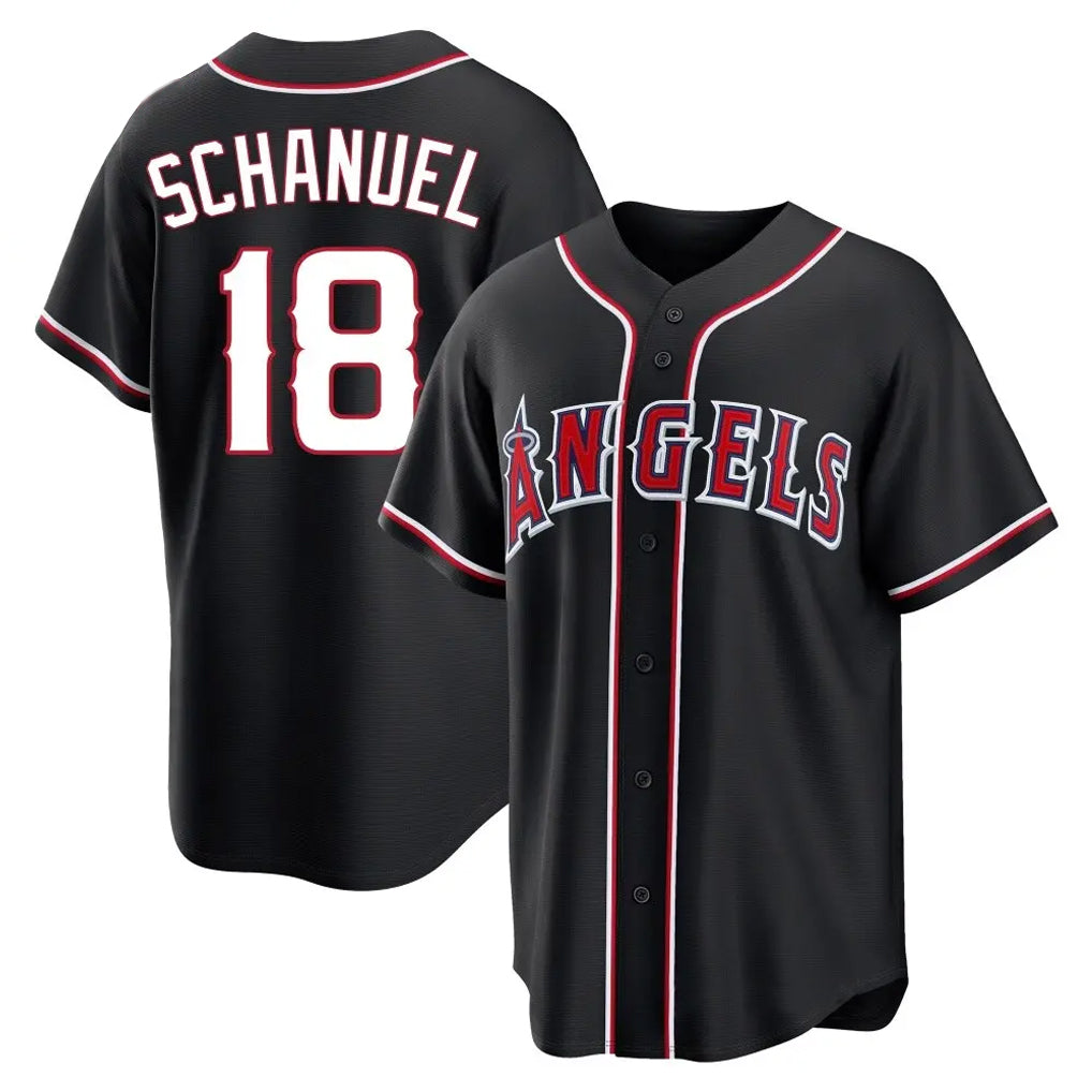 LA.Angels #18 Nolan Schanuel Player Black Fashion Out Home Game Ddoa Stitched Jerseys
