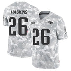 NE.Patriots #26 Hassan Haskins Player Arctic Camo Salute To Service Limited Game Ddoa Stitched Jerseys