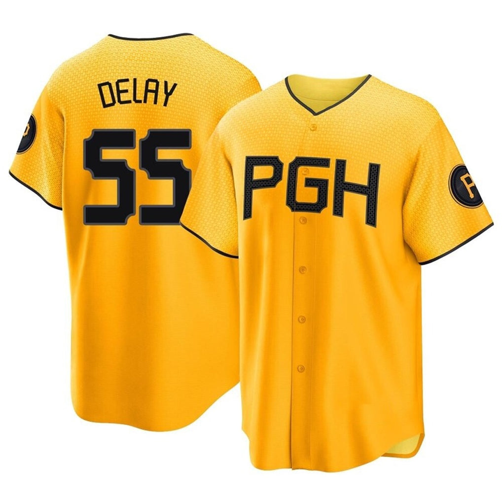 P.Pirates #55 Jason Delay Player Gold City Connect Home Game Ddoa Stitched Jerseys