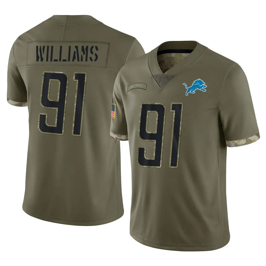 D.Lions #91 Tyleik Williams Player Olive Salute To Service Limited Ddoa Stitched Jerseys