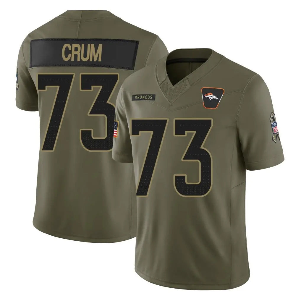 D.Broncos #73 Frank Crum Player Olive 2025 Salute To Service Limited Home Game Ddoa Stitched Jerseys