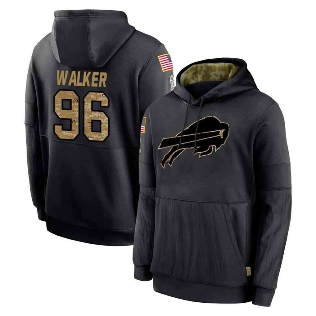 B.Bills #96 Deone Walker Player Black Salute to Service Hoodies Ddoa Stitched Jersey