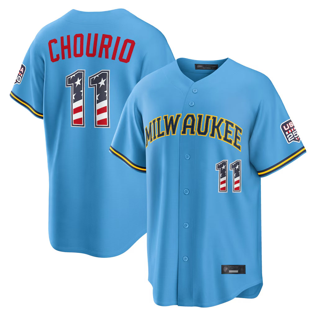 M.Brewers #11 Jackson Chourio Player Light Blue USA 250 Fourth of July Limited Elite Home Game Ddoa250Ys Stitched Jerseys