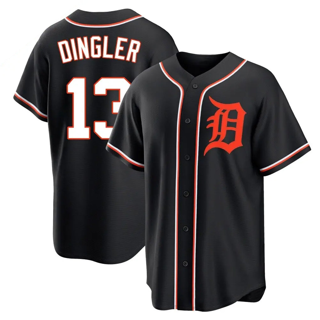 D.Tigers #13 Dillon Dingler Player Black Fashion Out Home Game Ddoa Stitched Jerseys