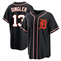 D.Tigers #13 Dillon Dingler Player Black Fashion Out Home Game Ddoa Stitched Jerseys