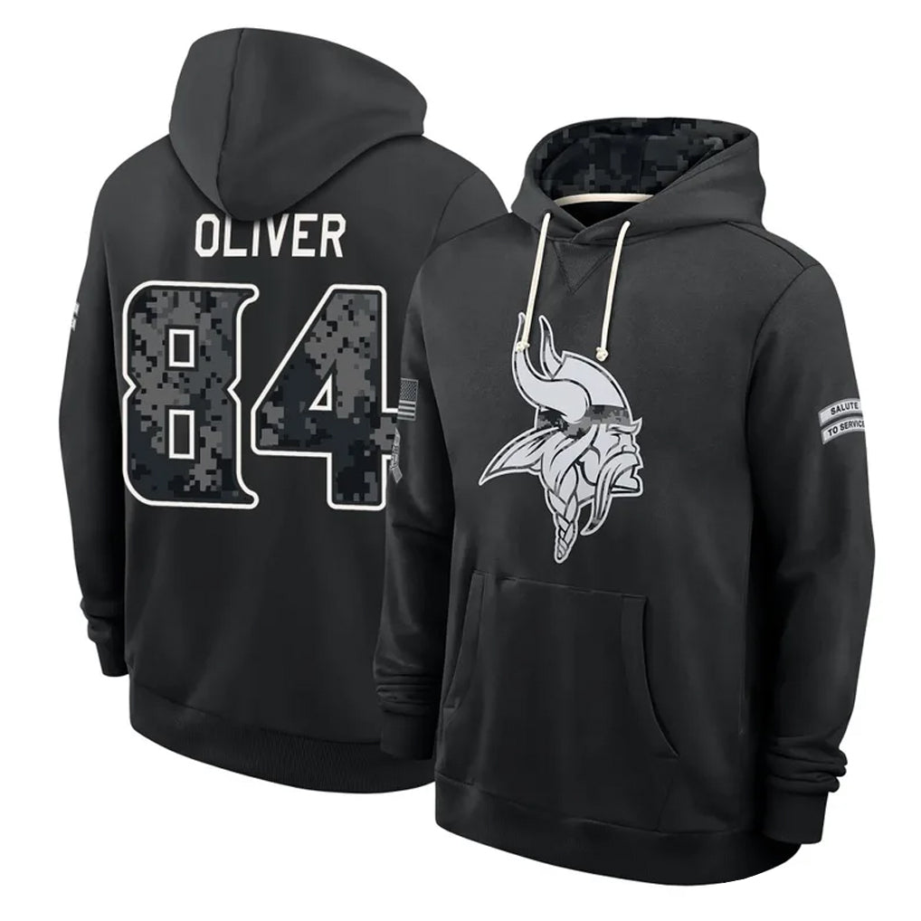 MN.Vikings #84 Josh Oliver Player 2026 Black Logo Pullover Hoodies Limited Game Ddoa Stitched Jerseys