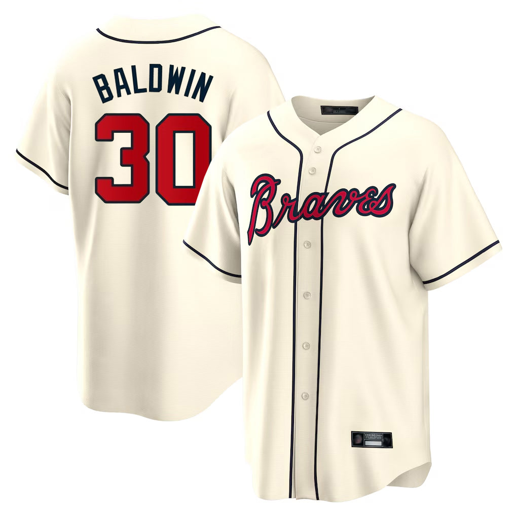 A.Braves #30 Drake Baldwin Player Cream Home Game Ddoa Stitched Jerseys