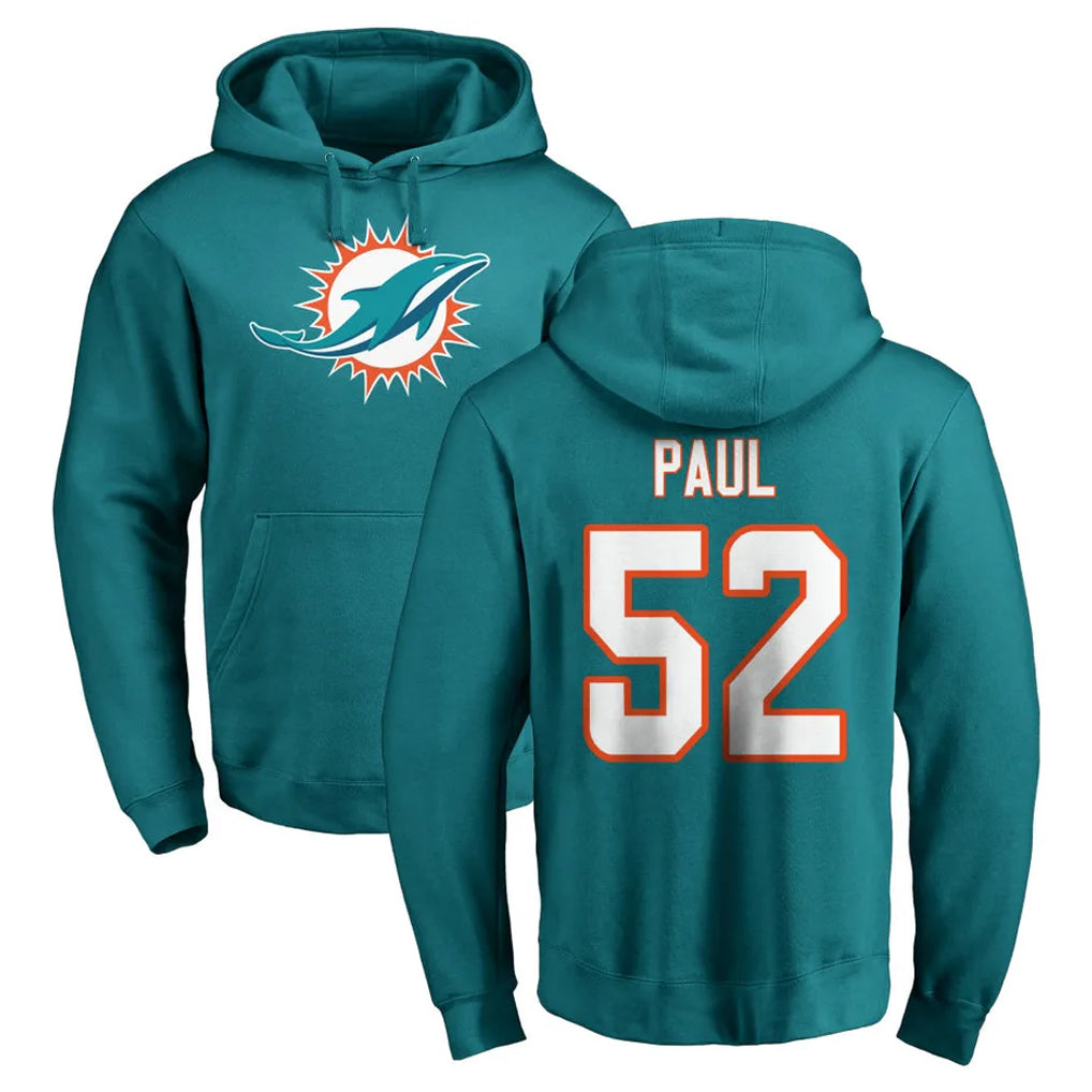 M.Dolphins #52 Patrick Paul Player Aqua LOGO Pullover Hoodies Limited Ddoa Stitched Jerseys