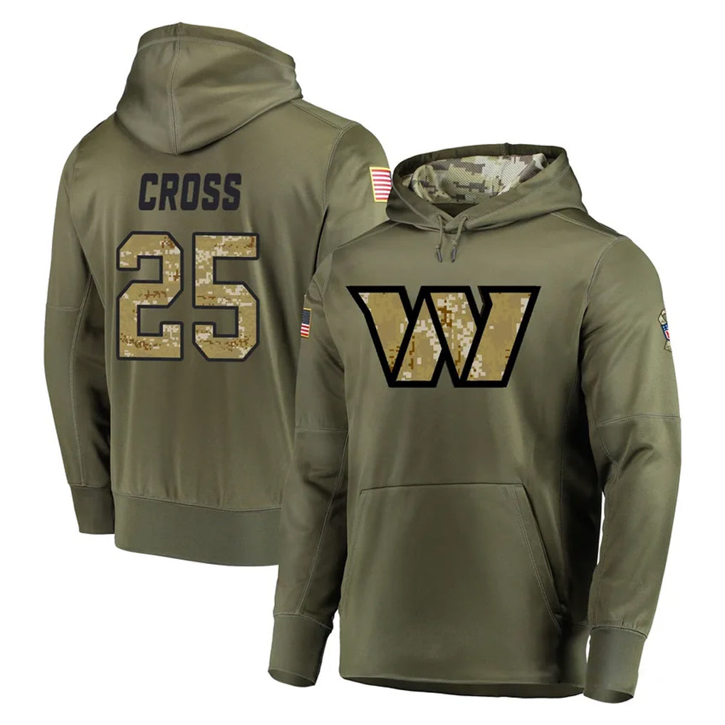 W.Commanders #25 Nick Cross Player Olive Salute to Service Pullover Hoodie Limited Home Game Ddoa Stitched Jerseys