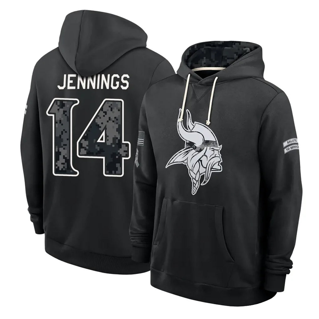 MN.Vikings #14 Jauan Jennings Player 2026 Black Logo Pullover Hoodies Limited Game Ddoa Stitched Jerseys