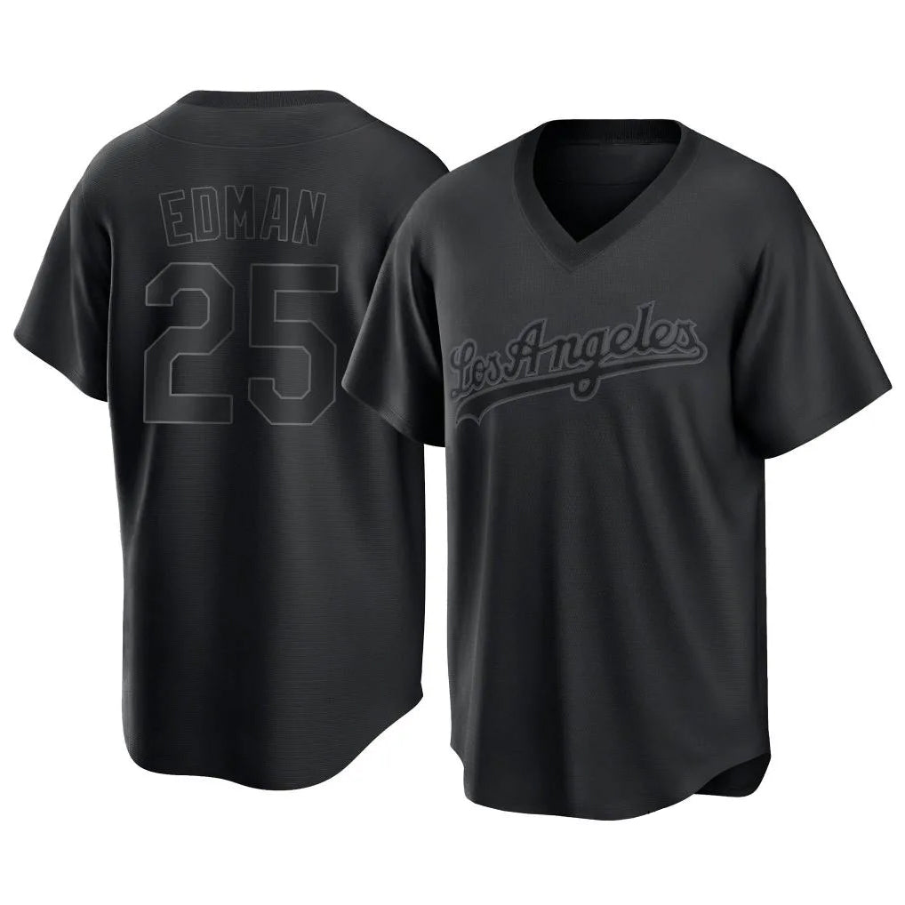 LA.Dodgers #25 Tommy Edman Player Black Pitch Fashion T-shirt Ddoa Stitched Jerseys