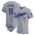 LA.Dodgers #11 Roki Sasaki Player Gray World Series Meet Limited Elite Home Ddoa Stitched Jerseys