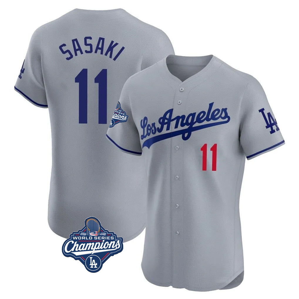 LA.Dodgers #11 Roki Sasaki Player Gray World Series Meet Limited Elite Home Ddoa Stitched Jerseys
