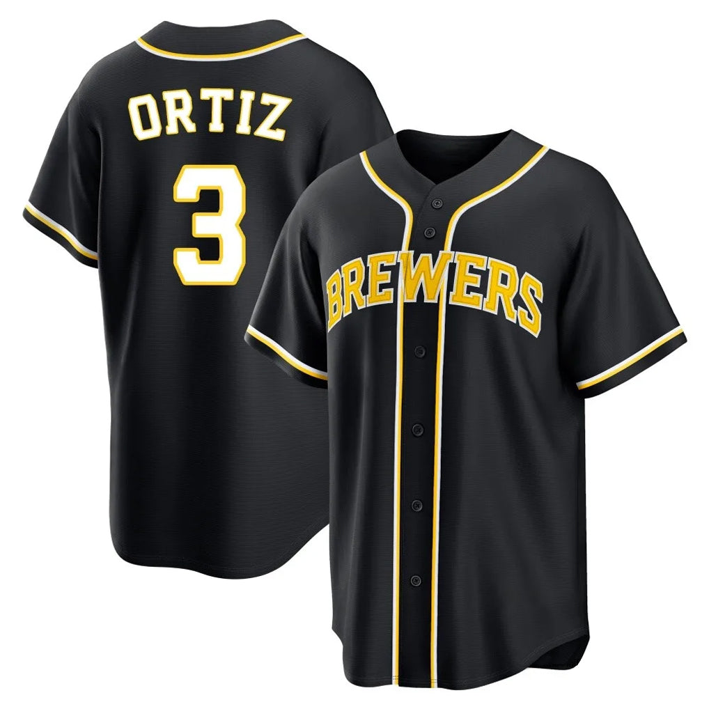 M.Brewers #3 Joey Ortiz Player Black Fashion Out Home Game Ddoa Stitched Jerseys