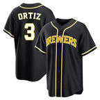 M.Brewers #3 Joey Ortiz Player Black Fashion Out Home Game Ddoa Stitched Jerseys
