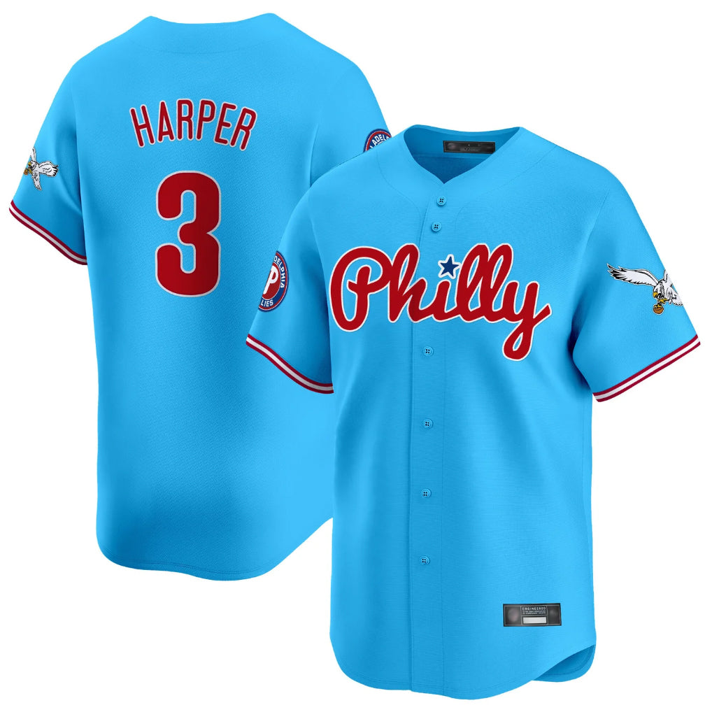 P.Phillies #3 Bryce Harper Player Light Blue Phillies & Eagles Vapor Premier Limited Ddoa Stitched Jerseys