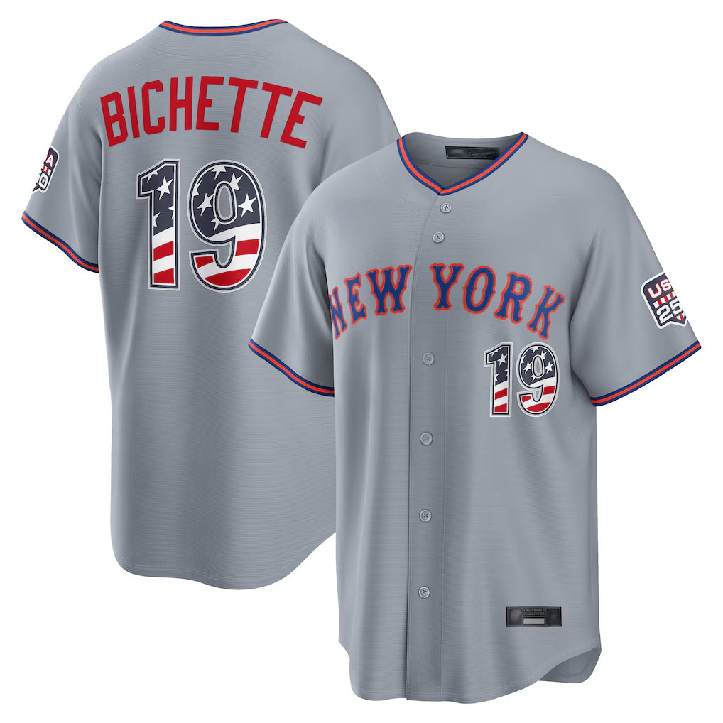 NY.Mets #19 Bo Bichette Player Gray USA 250 Fourth of July Limited Elite Home Game Ddoa250Ys Stitched Jerseys