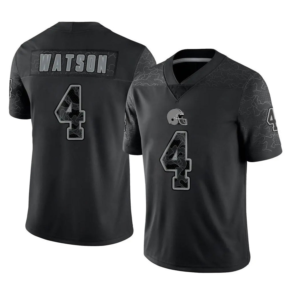 C.Browns #4 Deshaun Watson Player Black Reflective Home Game Ddoa Stitched Jerseys