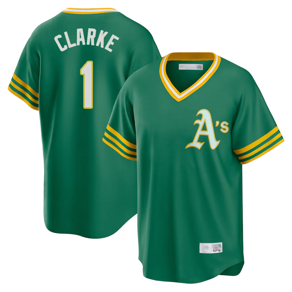 Athletics #1 Denzel Clarke Player Kelly Green Cooperstown Collection T-shirt Game Ddoa Stitched Jerseys