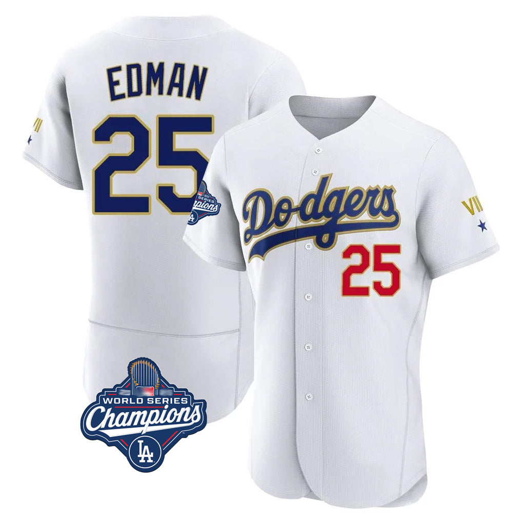 LA.Dodgers #25 Tommy Edman Player Gold White World Series Meet 2026 Collection Stadium Limited Elite Ddoa Stitched Jerseys