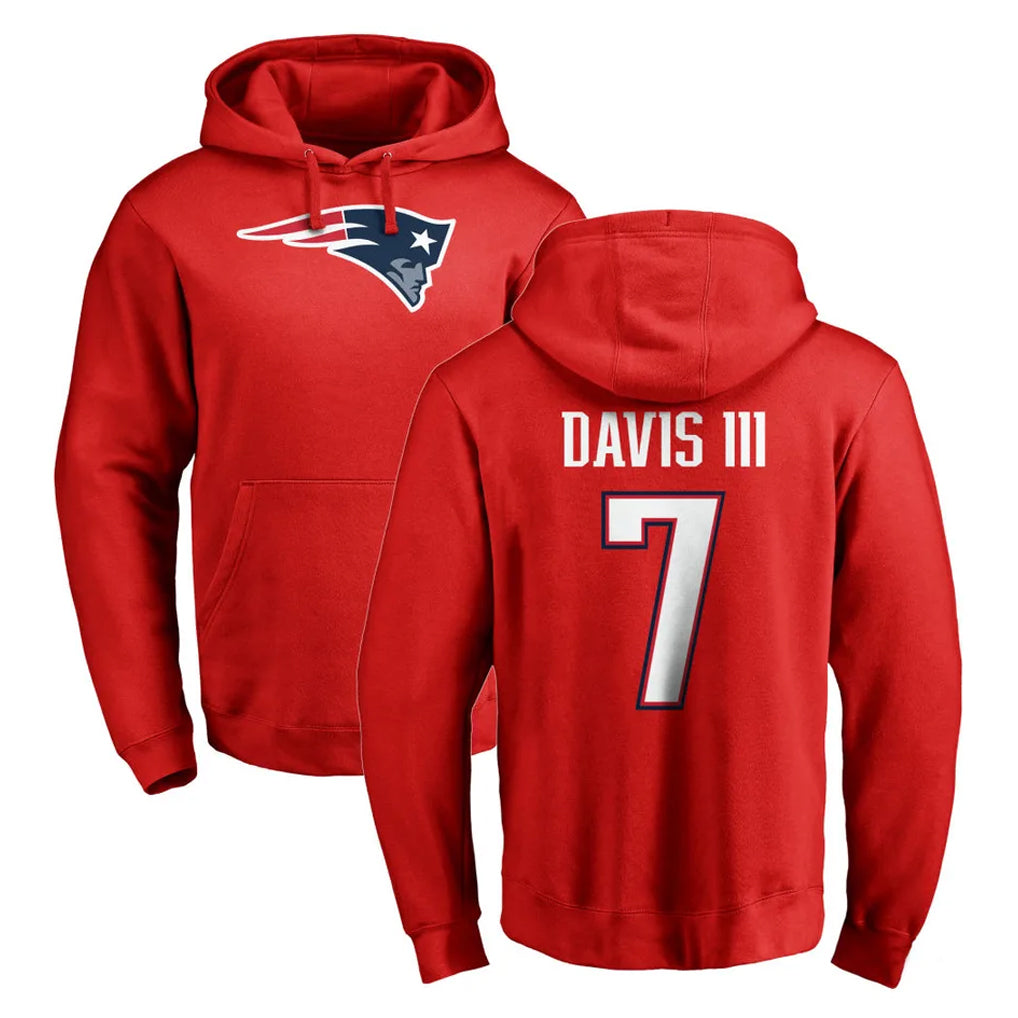 NE.Patriots #7 Carlton Davis III Player Red LOGO Pullover Hoodies Home Game Ddoa Stitched Jerseys