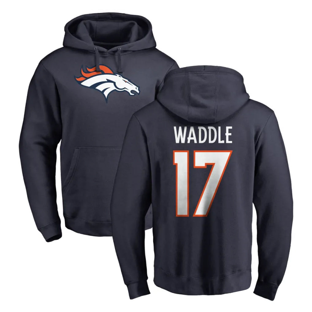 D.Broncos #17 Jaylen Waddle Player Navy Pullover Hoodie Limited Ddoa Stitched Jerseys