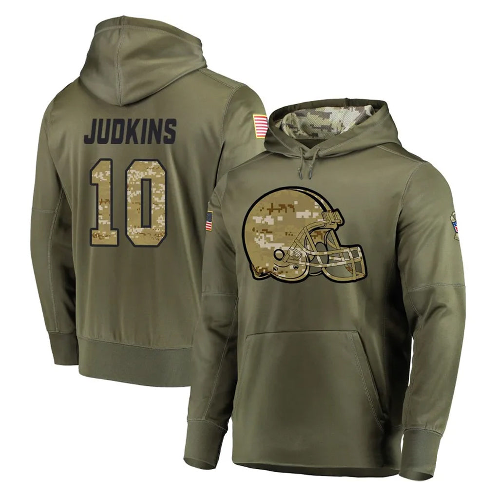C.Browns #10 Quinshon Judkins Player Olive Salute to Service Pullover Hoodies Home Game Ddoa Stitched Jerseys