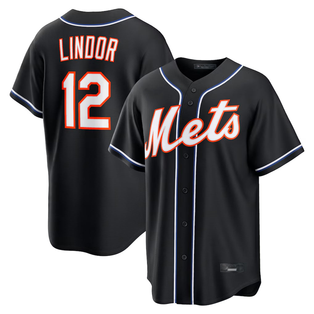 NY.Mets #12 Francisco Lindor Player Black Fashion Out Game Ddoa Stitched Jerseys