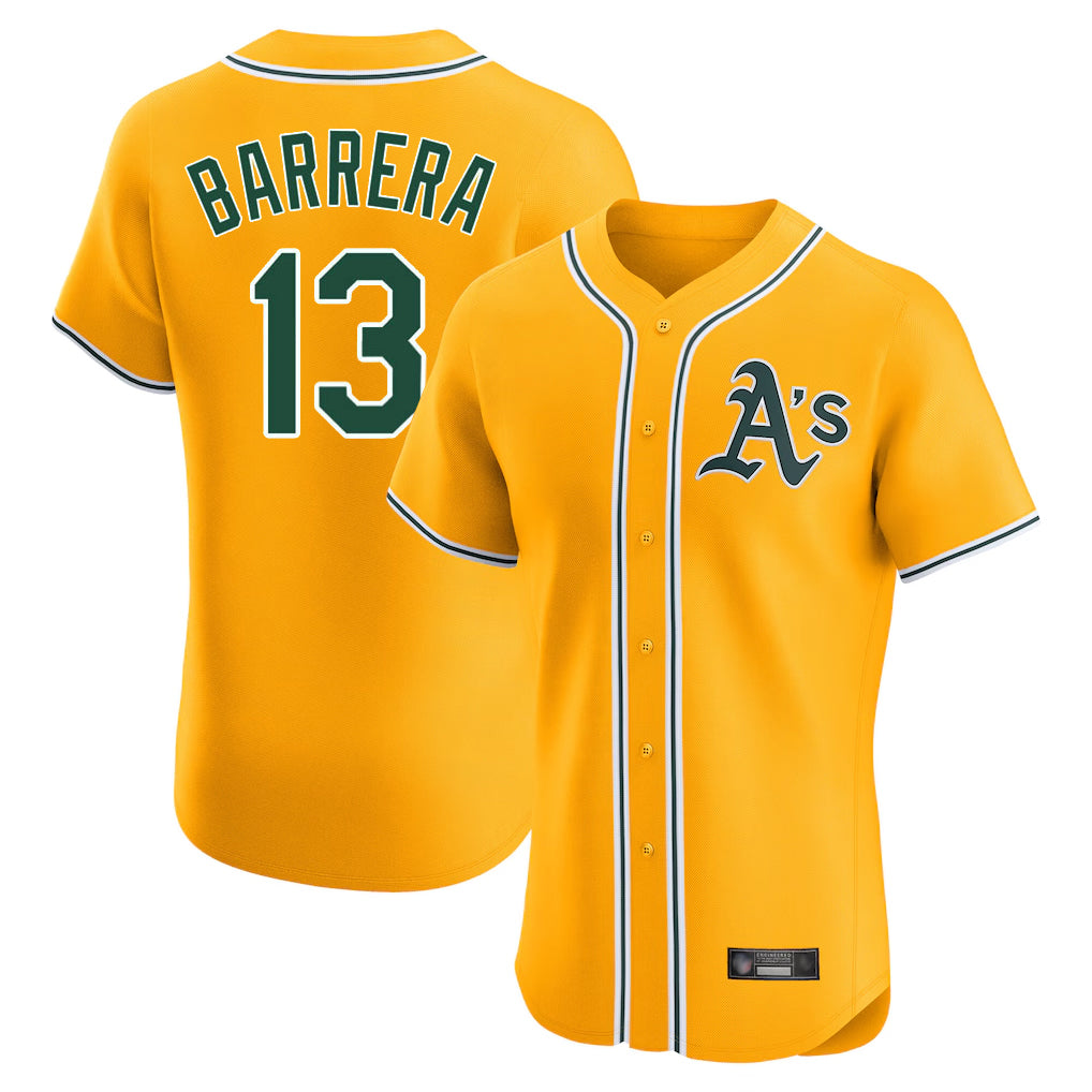 Athletics #13 Luis Barrera Player Gold Limited Elite Home Game Ddoa Stitched Jerseys