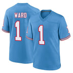 T.Titans #1 Cam Ward Player Light Blue Oilers Throwback Home Game Ddoa Stitched Jerseys