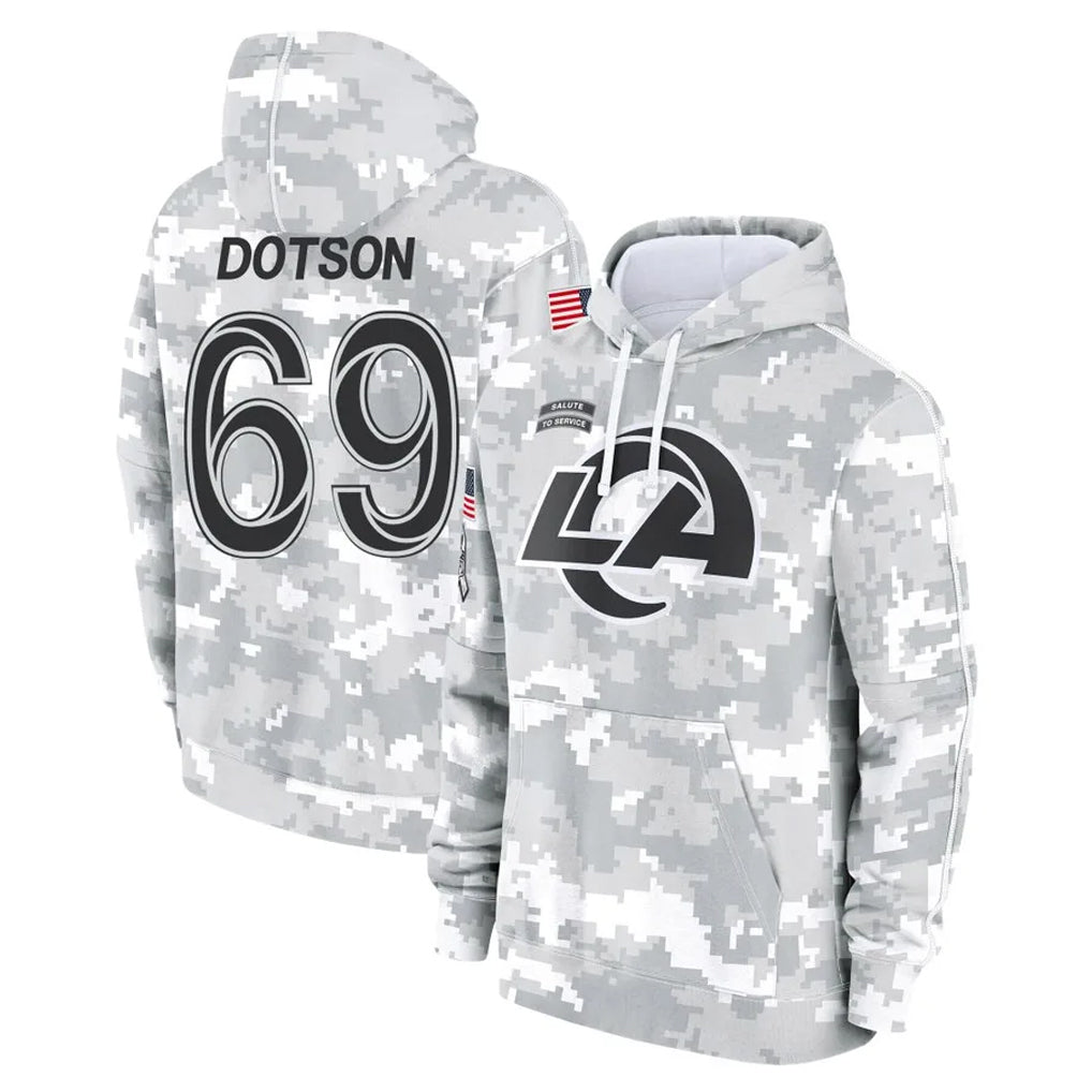 LA.Rams #69 Kevin Dotson Player Arctic Camo Salute to Service Hoodies Limited Game Ddoa Stitched Jerseys
