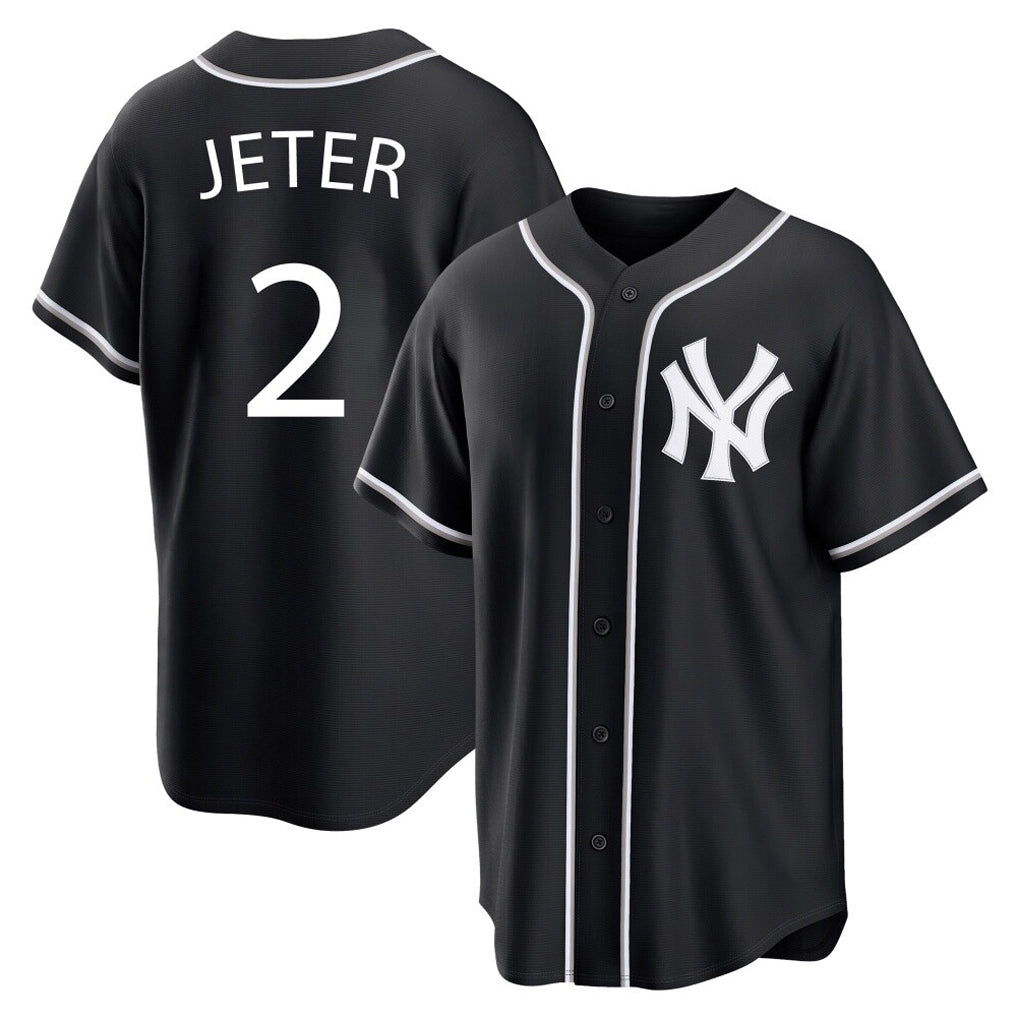 NY.Yankees #2 Derek Jeter Player Black Out Game Home Ddoa Stitched Jerseys