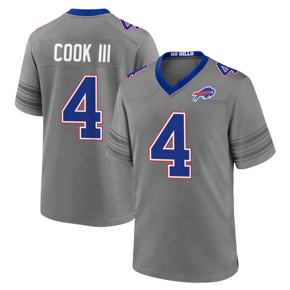 B.Bills #4 James Cook III Player Gray Nickel City Home Game Ddoa Stitched Jerseys